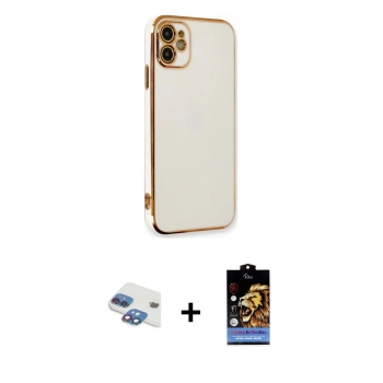 MARSİLYAN™- iPhone 11 Kılıf Yankı Serisi - Siyah Buffer Hayalet Cam Ekran Koruyucu + Pers Alüminyum Kamera Lens - GI