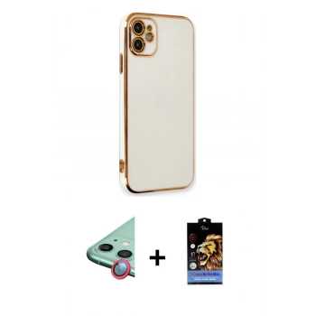 MARSİLYAN™- iPhone 11 Kılıf Yankı Serisi - Siyah Buffer Hayalet Cam Ekran Koruyucu + Raze Metal Kamera Lens - KI
