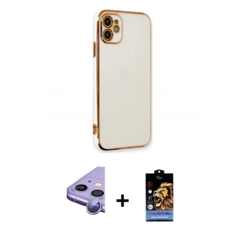 MARSİLYAN™- iPhone 11 Kılıf Yankı Serisi - Siyah Buffer Hayalet Cam Ekran Koruyucu + Raze Metal Kamera Lens - MR