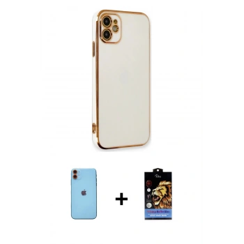 MARSİLYAN™- iPhone 11 Kılıf Yankı Serisi - Siyah Buffer Hayalet Cam Ekran Koruyucu + Neon Fosforlu Kamera Lens - TU