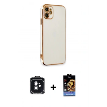 MARSİLYAN™- iPhone 11 Kılıf Yankı Serisi - Siyah Buffer Hayalet Cam Ekran Koruyucu + PVD Metal Kamera Lens - SH
