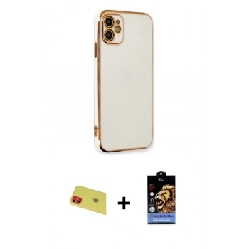 MARSİLYAN™- iPhone 11 Kılıf Yankı Serisi - Siyah Buffer Hayalet Cam Ekran Koruyucu + Rainbow Kamera Lens Koruma Cam - KI