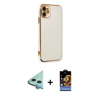 MARSİLYAN™- iPhone 11 Kılıf Yankı Serisi - Siyah Buffer Hayalet Cam Ekran Koruyucu + Raze Metal Kamera Lens - MI