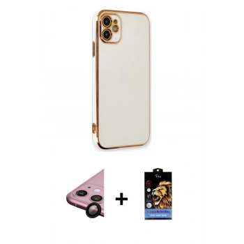 MARSİLYAN™- iPhone 11 Kılıf Yankı Serisi - Siyah Buffer Hayalet Cam Ekran Koruyucu + Raze Metal Kamera Lens - SH