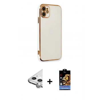MARSİLYAN™- iPhone 11 Kılıf Yankı Serisi - Siyah Buffer Hayalet Cam Ekran Koruyucu + Raze Metal Kamera Lens - GS