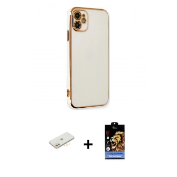 MARSİLYAN™- iPhone 11 Kılıf Yankı Serisi - Siyah Buffer Hayalet Cam Ekran Koruyucu + Renkli Kamera Lens Koruma Cam - SI