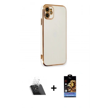 MARSİLYAN™- iPhone 11 Kılıf Yankı Serisi - Siyah Buffer Hayalet Cam Ekran Koruyucu + Kamera Lens Koruma Cam - SF