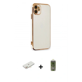 MARSİLYAN™- iPhone 11 Kılıf Yankı Serisi - Siyah Joko Magic 5D Hayalet Cam + Renkli Kamera Lens Koruma Cam - YL