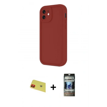 MARSİLYAN™- iPhone 11 Kılıf Yankı Yansıma Özel Seri - Siyah 34D Hayalet Izgaralı Cam + Rainbow Kamera Lens Koruma Cam - KI