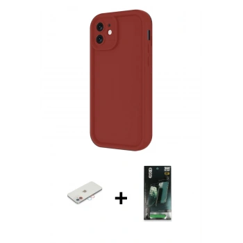 MARSİLYAN™- iPhone 11 Kılıf Yankı Yansıma Özel Seri - Siyah 360 Mat Full Body Arka Koruyucu + Renkli Kamera Lens Koruma Cam - PE