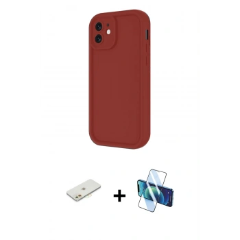 MARSİLYAN™- iPhone 11 Kılıf Yankı Yansıma Özel Seri - Siyah 3D Antistatik Cam Ekran Koruyucu + Renkli Kamera Lens Koruma Cam - TU