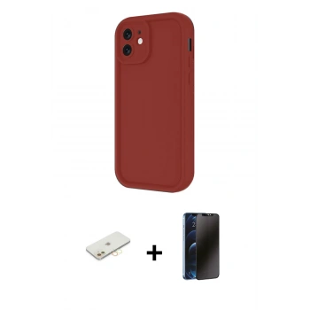MARSİLYAN™- iPhone 11 Kılıf Yankı Yansıma Özel Seri - Siyah 3D Antistatik Hayalet Cam Ekran Koruyucu + Renkli Kamera Lens Koruma Cam - SI