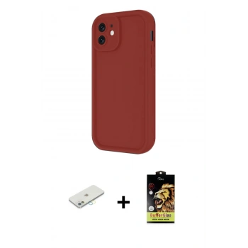 MARSİLYAN™- iPhone 11 Kılıf Yankı Yansıma Özel Seri - Siyah Buffer Cam Ekran Koruyucu + Renkli Kamera Lens Koruma Cam - SI