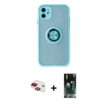 MARSİLYAN™- iPhone 11 Kılıf Yörünge Çizgi - Şeffaf 360 Full Body Arka Koruyucu + Pers Alüminyum Kamera Lens - KI