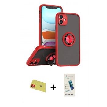 MARSİLYAN™- iPhone 11 Kılıf Yörünge Çizgi - Şeffaf Pasifik Cam Ekran Koruyucu + Rainbow Kamera Lens Koruma Cam - KI