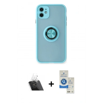 MARSİLYAN™- iPhone 11 Kılıf Yörünge Çizgi - Şeffaf Royal Nano Ekran Koruyucu + Kamera Lens Koruma Cam - SF