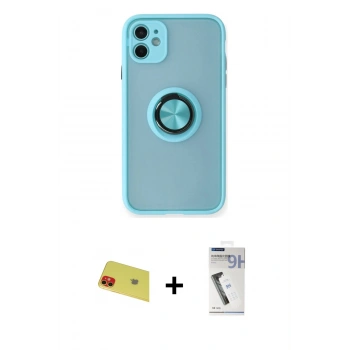 MARSİLYAN™- iPhone 11 Kılıf Yörünge Çizgi - Şeffaf Uv Polymer Nano Ekran Koruyucu + Rainbow Kamera Lens Koruma Cam - KI