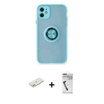 MARSİLYAN™- iPhone 11 Kılıf Yörünge Çizgi - Şeffaf Uv Polymer Nano Ekran Koruyucu + Renkli Kamera Lens Koruma Cam - PE