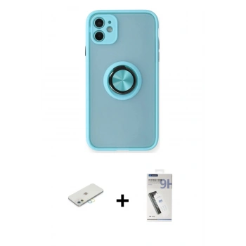 MARSİLYAN™- iPhone 11 Kılıf Yörünge Çizgi - Şeffaf Uv Polymer Nano Ekran Koruyucu + Renkli Kamera Lens Koruma Cam - SI