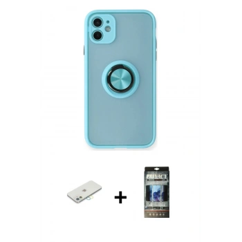 MARSİLYAN™- iPhone 11 Kılıf Yörünge Çizgi - Siyah 34D Hayalet Izgaralı Cam + Renkli Kamera Lens Koruma Cam - SI