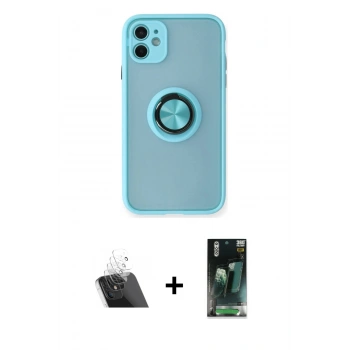 MARSİLYAN™- iPhone 11 Kılıf Yörünge Çizgi - Siyah 360 Mat Full Body Arka Koruyucu + Kamera Lens Koruma Cam - SF