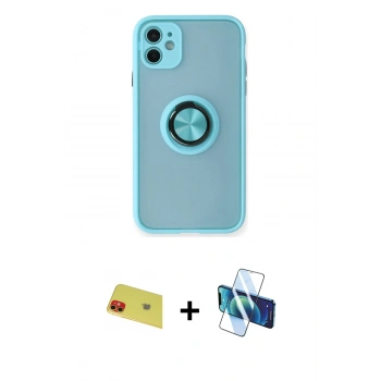 MARSİLYAN™- iPhone 11 Kılıf Yörünge Çizgi - Siyah 3D Antistatik Cam Ekran Koruyucu + Rainbow Kamera Lens Koruma Cam - KI