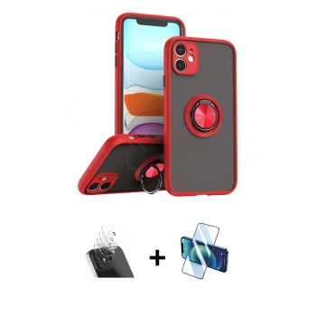 MARSİLYAN™- iPhone 11 Kılıf Yörünge Çizgi - Siyah 3D Antistatik Cam Ekran Koruyucu + Kamera Lens Koruma Cam - SF