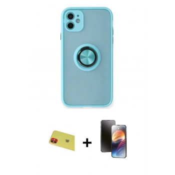 MARSİLYAN™- iPhone 11 Kılıf Yörünge Çizgi - Siyah 3D Antistatik Mat Seramik Nano Ekran Koruyucu + Rainbow Kamera Lens Koruma Cam - KI