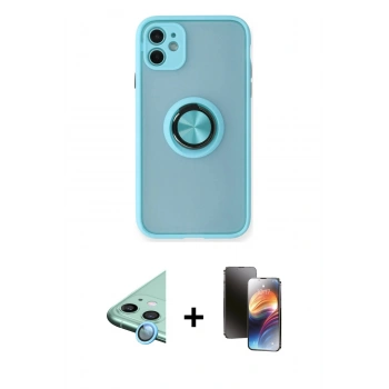 MARSİLYAN™- iPhone 11 Kılıf Yörünge Çizgi - Siyah 3D Antistatik Mat Seramik Nano Ekran Koruyucu + Raze Metal Kamera Lens - MI