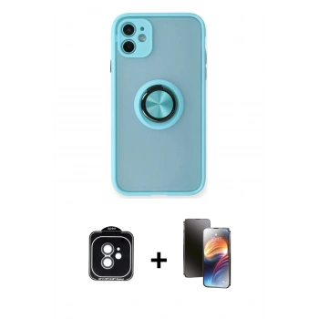 MARSİLYAN™- iPhone 11 Kılıf Yörünge Çizgi - Siyah 3D Antistatik Mat Seramik Nano Ekran Koruyucu + PVD Metal Kamera Lens - YL