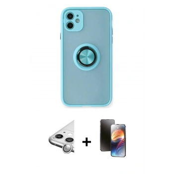 MARSİLYAN™- iPhone 11 Kılıf Yörünge Çizgi - Siyah 3D Antistatik Mat Seramik Nano Ekran Koruyucu + Raze Metal Kamera Lens - GS