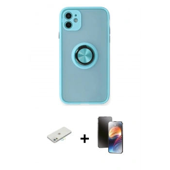 MARSİLYAN™- iPhone 11 Kılıf Yörünge Çizgi - Siyah 3D Antistatik Mat Seramik Nano Ekran Koruyucu + Renkli Kamera Lens Koruma Cam - SI