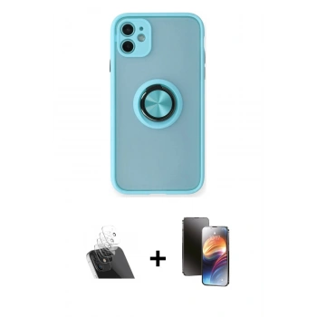 MARSİLYAN™- iPhone 11 Kılıf Yörünge Çizgi - Siyah 3D Antistatik Mat Seramik Nano Ekran Koruyucu + Kamera Lens Koruma Cam - SF