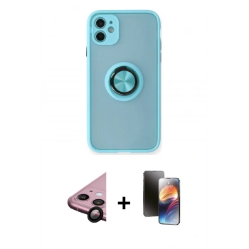 MARSİLYAN™- iPhone 11 Kılıf Yörünge Çizgi - Siyah 3D Antistatik Mat Seramik Nano Ekran Koruyucu + Raze Metal Kamera Lens - SH