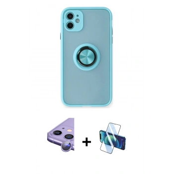 MARSİLYAN™- iPhone 11 Kılıf Yörünge Çizgi - Siyah 3D Antistatik Seramik Nano Ekran Koruyucu + Raze Metal Kamera Lens - MR