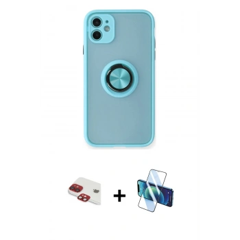 MARSİLYAN™- iPhone 11 Kılıf Yörünge Çizgi - Siyah 3D Antistatik Seramik Nano Ekran Koruyucu + Pers Alüminyum Kamera Lens - KI