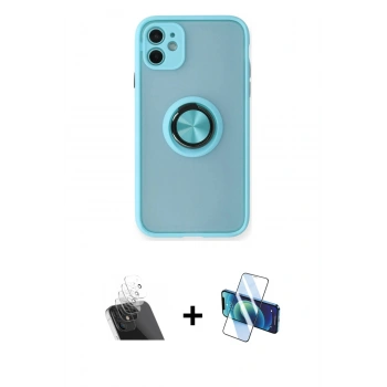 MARSİLYAN™- iPhone 11 Kılıf Yörünge Çizgi - Siyah 3D Antistatik Seramik Nano Ekran Koruyucu + Kamera Lens Koruma Cam - SF