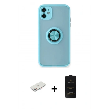MARSİLYAN™- iPhone 11 Kılıf Yörünge Çizgi - Siyah 6D Antistatik Mat Seramik Hayalet Nano Ekran Koruyucu + Renkli Kamera Lens Koruma Cam - PE