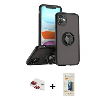MARSİLYAN™- iPhone 11 Kılıf Yörünge Çizgi - Siyah 6D Mat Seramik Hayalet Nano Ekran Koruyucu + Pers Alüminyum Kamera Lens - KI