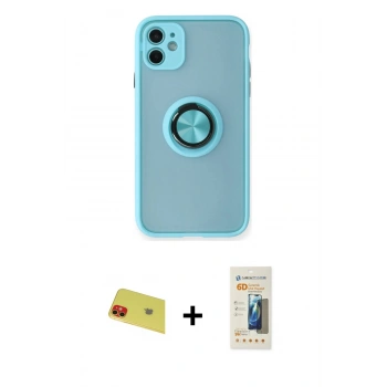 MARSİLYAN™- iPhone 11 Kılıf Yörünge Çizgi - Siyah 6D Mat Seramik Hayalet Nano Ekran Koruyucu + Rainbow Kamera Lens Koruma Cam - KI
