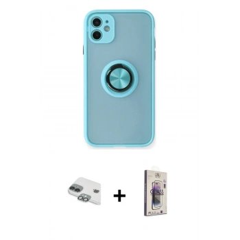 MARSİLYAN™- iPhone 11 Kılıf Yörünge Çizgi - Siyah Bilvis 3D Cam Ekran Koruyucu + Pers Alüminyum Kamera Lens - YL