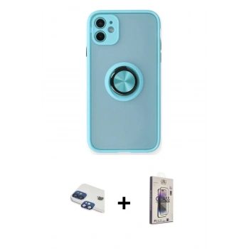 MARSİLYAN™- iPhone 11 Kılıf Yörünge Çizgi - Siyah Bilvis 3D Cam Ekran Koruyucu + Pers Alüminyum Kamera Lens - LT