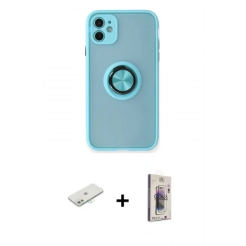 MARSİLYAN™- iPhone 11 Kılıf Yörünge Çizgi - Siyah Bilvis 3D Cam Ekran Koruyucu + Renkli Kamera Lens Koruma Cam - SI