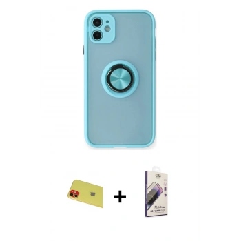 MARSİLYAN™- iPhone 11 Kılıf Yörünge Çizgi - Siyah Bilvis 3D Mat Cam Ekran Koruyucu + Rainbow Kamera Lens Koruma Cam - KI