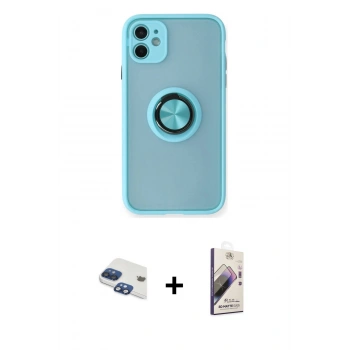 MARSİLYAN™- iPhone 11 Kılıf Yörünge Çizgi - Siyah Bilvis 3D Mat Cam Ekran Koruyucu + Pers Alüminyum Kamera Lens - LT