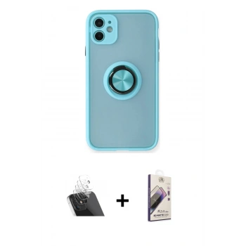 MARSİLYAN™- iPhone 11 Kılıf Yörünge Çizgi - Siyah Bilvis 3D Mat Cam Ekran Koruyucu + Kamera Lens Koruma Cam - SF