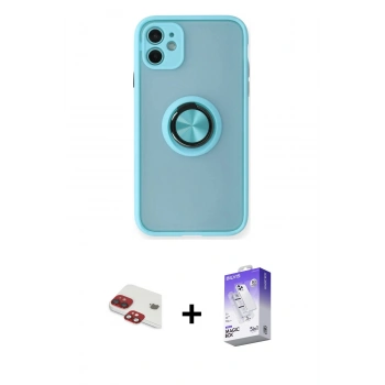 MARSİLYAN™- iPhone 11 Kılıf Yörünge Çizgi - Siyah Bilvis 5in1 3D Magic Cam Ekran Koruyucu + Pers Alüminyum Kamera Lens - KI
