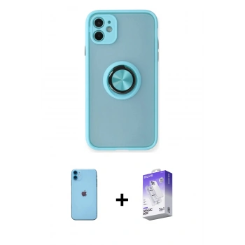 MARSİLYAN™- iPhone 11 Kılıf Yörünge Çizgi - Siyah Bilvis 5in1 3D Magic Cam Ekran Koruyucu + Neon Fosforlu Kamera Lens - MI