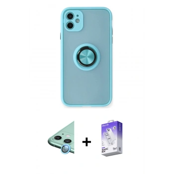 MARSİLYAN™- iPhone 11 Kılıf Yörünge Çizgi - Siyah Bilvis 5in1 3D Magic Cam Ekran Koruyucu + Raze Metal Kamera Lens - MI