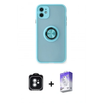 MARSİLYAN™- iPhone 11 Kılıf Yörünge Çizgi - Siyah Bilvis 5in1 3D Magic Cam Ekran Koruyucu + PVD Metal Kamera Lens - YL